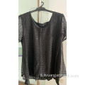 camicia top di moda colore nero con pizzo